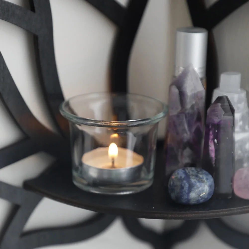 Raft Decorativ din Lemn în Formă de Lotus, Organizator pentru Aromaterapie și Uleiuri Esențiale, Suport pentru Lumânări