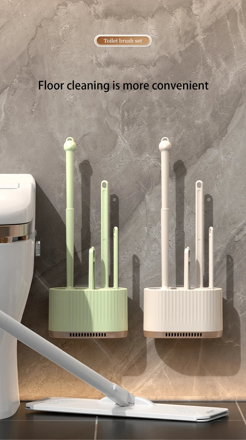 Perie WC de Perete pentru Curățenie Completă - Set 4 în 1 pentru Toalete Casnice