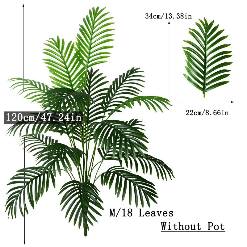 Palmier Artificial Mare 90-120cm, Plante False Tropicale cu Frunze Verzi din Plastic pentru Decorarea Casei și Grădinii