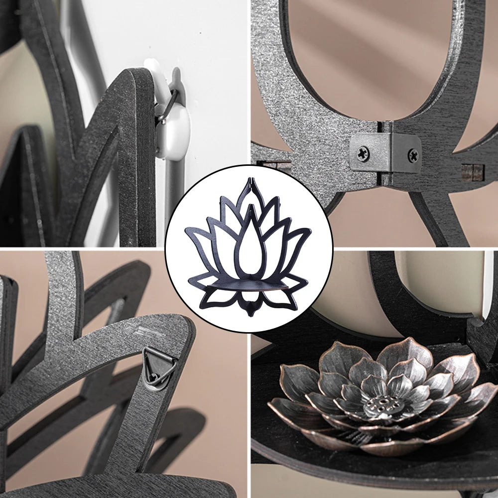 Raft Decorativ din Lemn în Formă de Lotus, Organizator pentru Aromaterapie și Uleiuri Esențiale, Suport pentru Lumânări