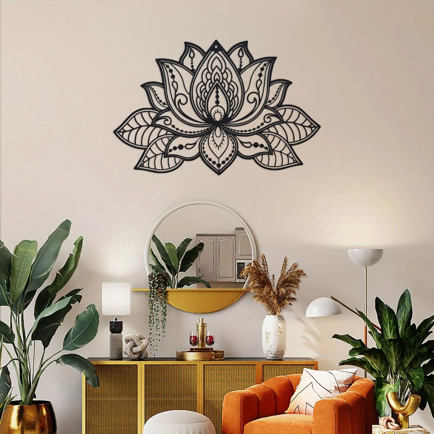 Artă de Perete din Metal cu Floare de Lotus Mandala, Decor pentru Camera de Meditație, Decorațiune Zen pentru Yoga