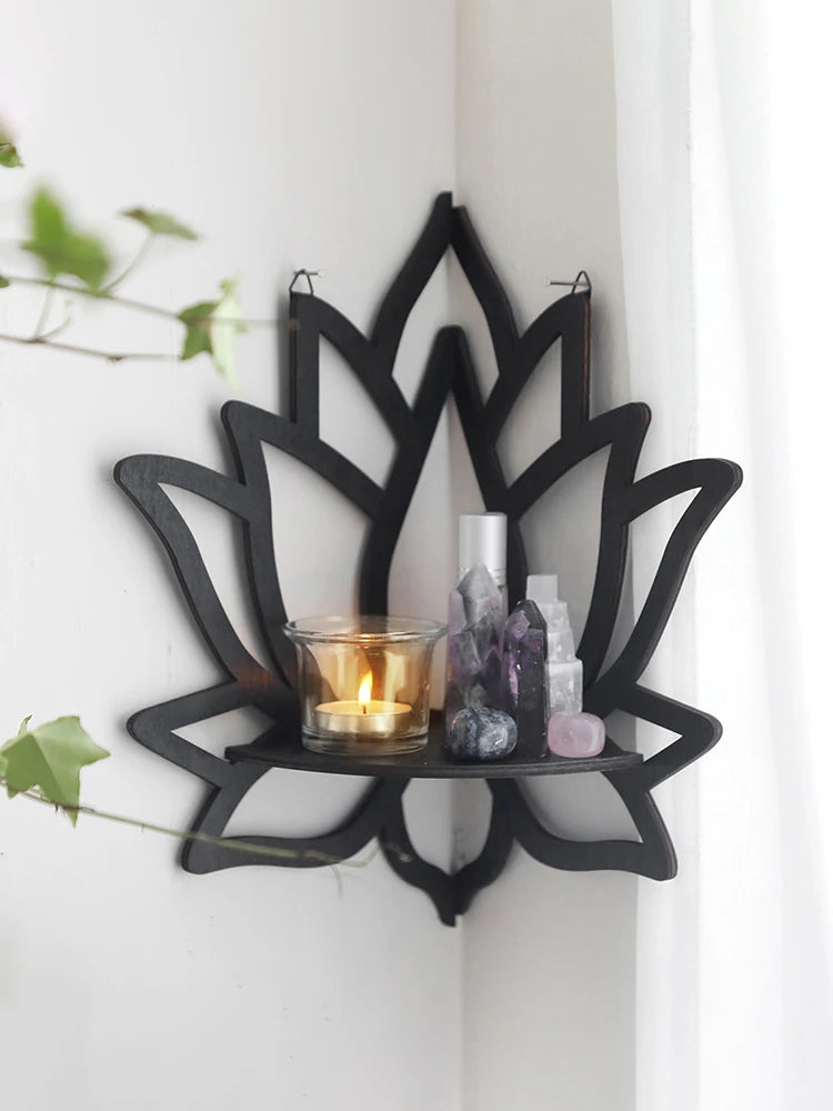 Raft Decorativ din Lemn în Formă de Lotus, Organizator pentru Aromaterapie și Uleiuri Esențiale, Suport pentru Lumânări