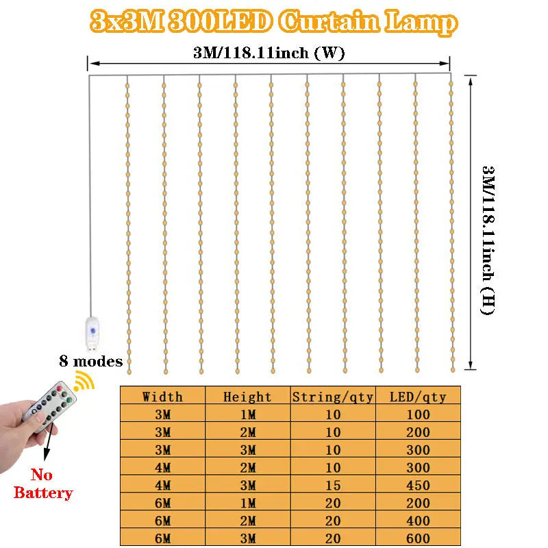 Ghirlandă LED pentru Perdea 3/4/6m cu USB, Lumini Decorative cu Telecomandă pentru Crăciun și Dormitor