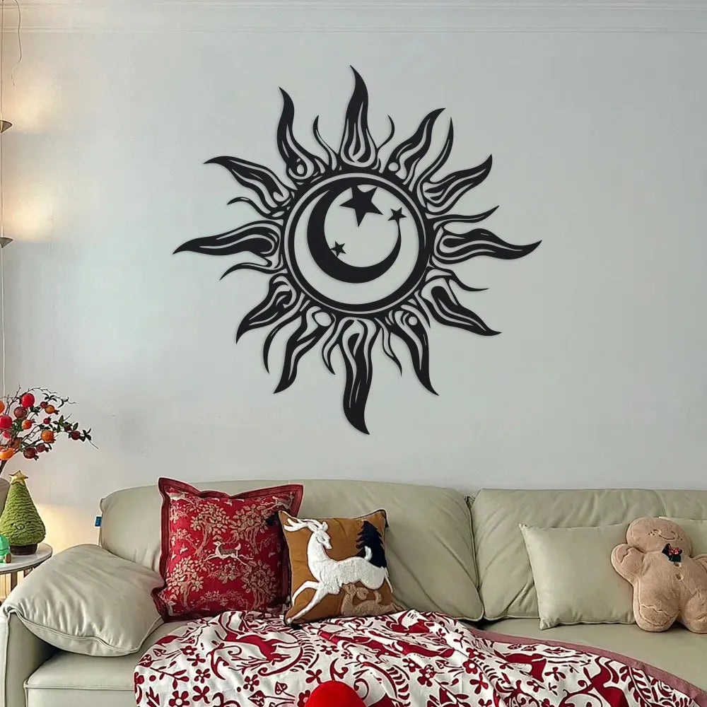 Artă de Perete din Metal Art Deco cu Soare, Sculptură din Fier pentru Grădină și Patio, Decorațiune de Interior