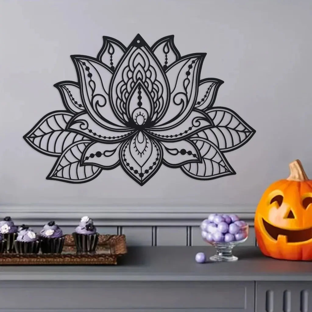 Artă de Perete din Metal cu Floare de Lotus Mandala, Decor pentru Camera de Meditație, Decorațiune Zen pentru Yoga
