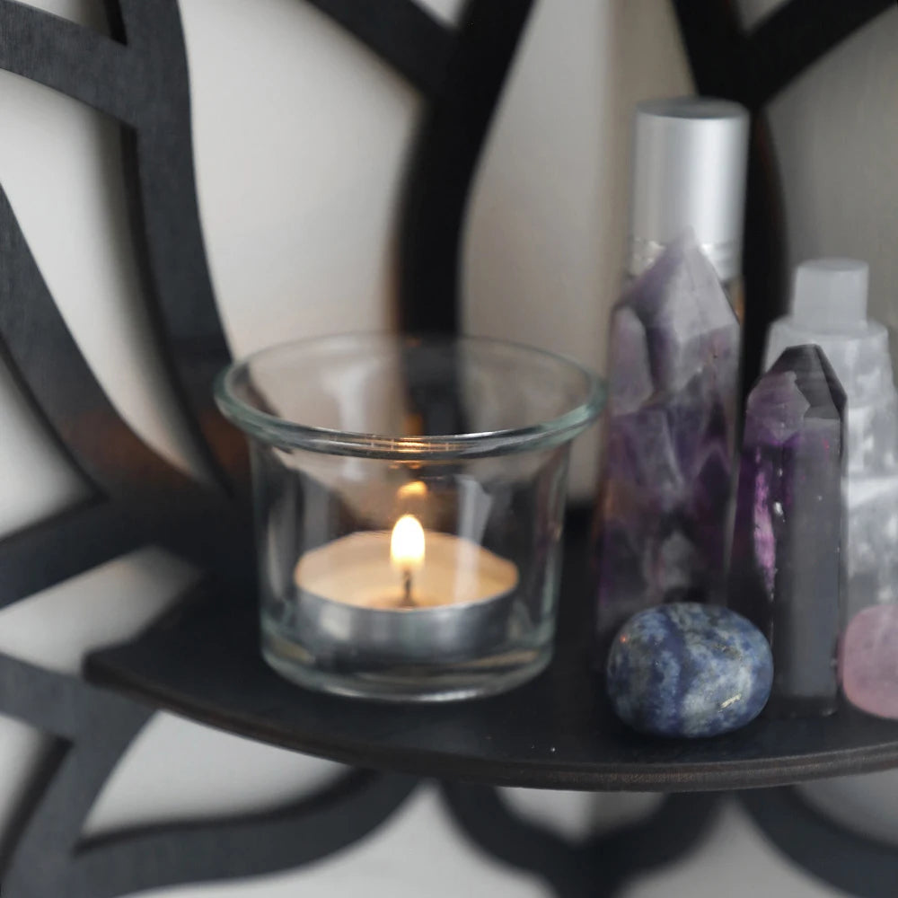 Raft Decorativ din Lemn în Formă de Lotus, Organizator pentru Aromaterapie și Uleiuri Esențiale, Suport pentru Lumânări