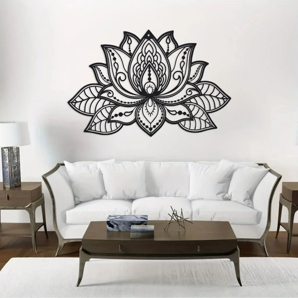Artă de Perete din Metal cu Floare de Lotus Mandala, Decor pentru Camera de Meditație, Decorațiune Zen pentru Yoga