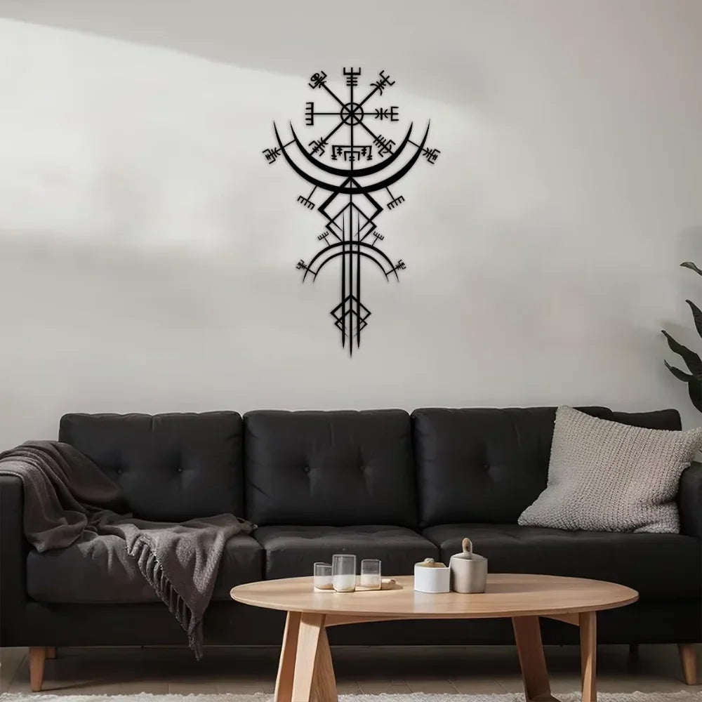 Decorațiune de Perete Unică cu Rune Vikinge din Metal, Ideală pentru Decorul Casei, Cadou cu Inspirație Mitologică