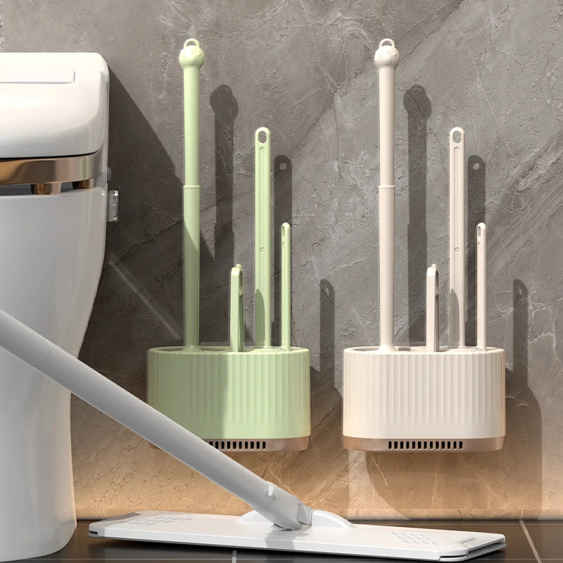 Perie WC de Perete pentru Curățenie Completă - Set 4 în 1 pentru Toalete Casnice