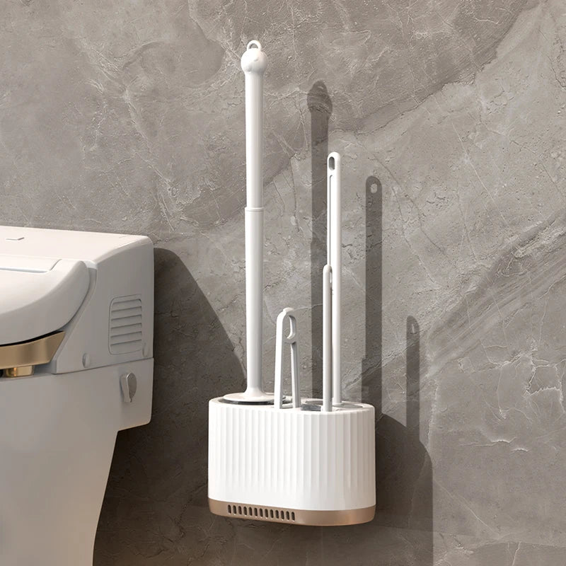 Perie WC de Perete pentru Curățenie Completă - Set 4 în 1 pentru Toalete Casnice