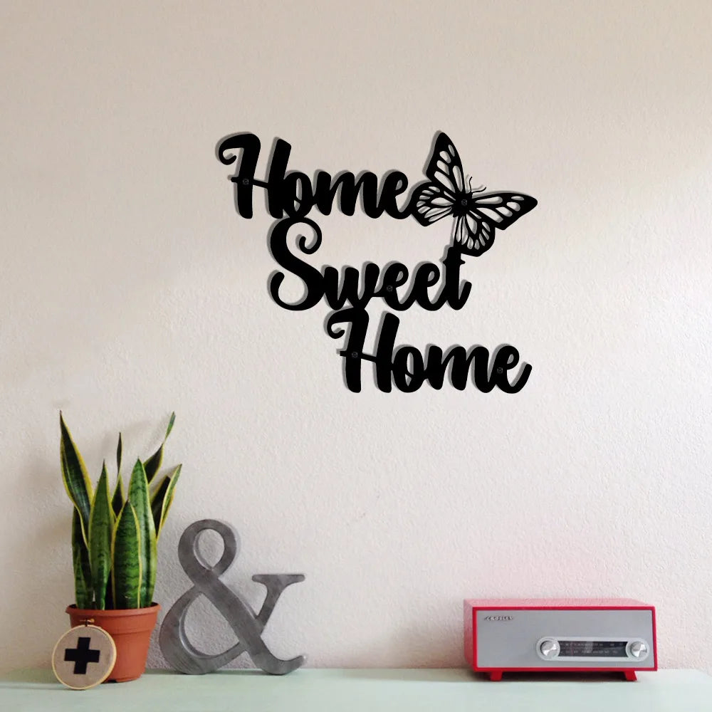 Semn Metalic 'Home Sweet Home' - Artă Decorativă de Perete Stil Rustic pentru Cameră
