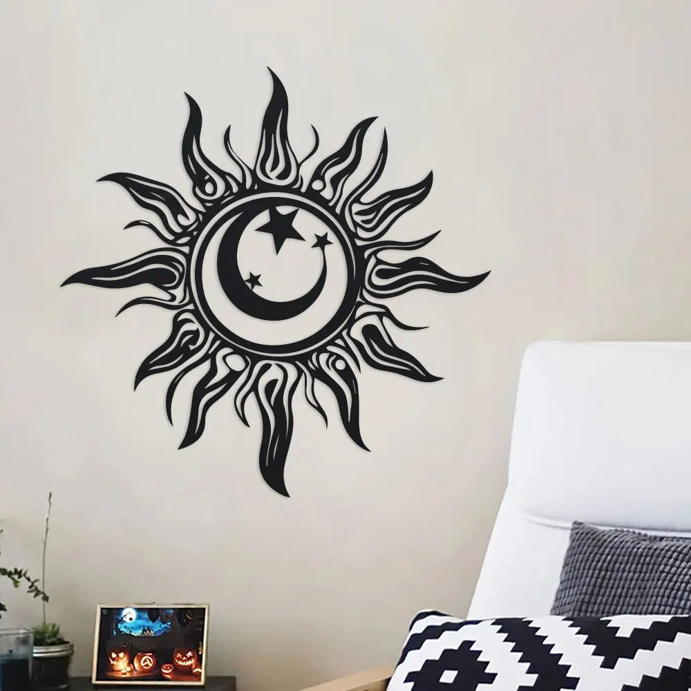 Artă de Perete din Metal Art Deco cu Soare, Sculptură din Fier pentru Grădină și Patio, Decorațiune de Interior