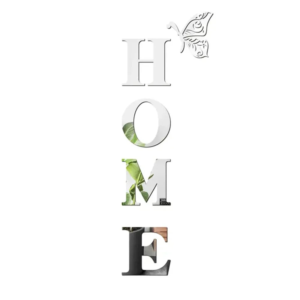 Autocolant de Perete 3D cu Oglindă Logo HOME, Decorațiune pentru Intrare și Casă