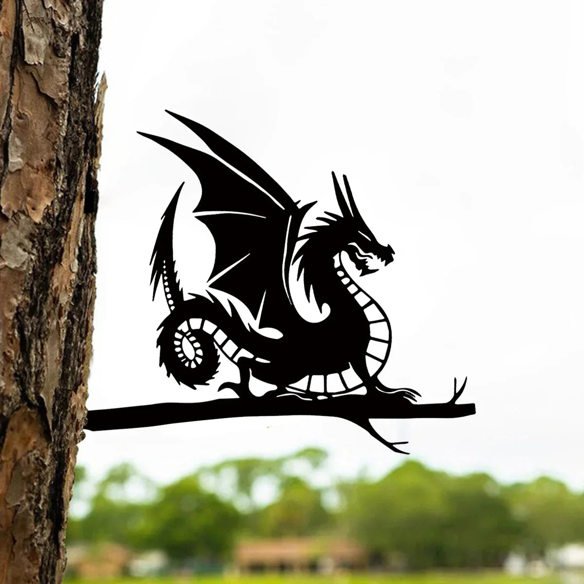 Păsări/Câini/Dragoni/Zâne din Metal pe Ramură, Siluetă din Oțel, Artă Decorativă pentru Grădină și Patio