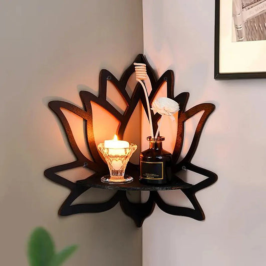 Raft Decorativ din Lemn în Formă de Lotus, Organizator pentru Aromaterapie și Uleiuri Esențiale, Suport pentru Lumânări