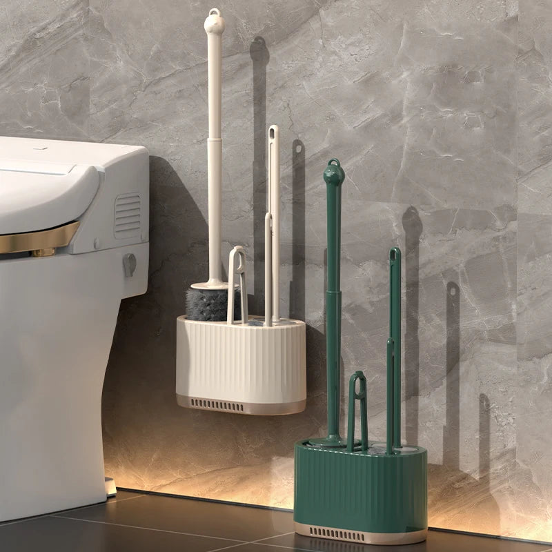 Perie WC de Perete pentru Curățenie Completă - Set 4 în 1 pentru Toalete Casnice