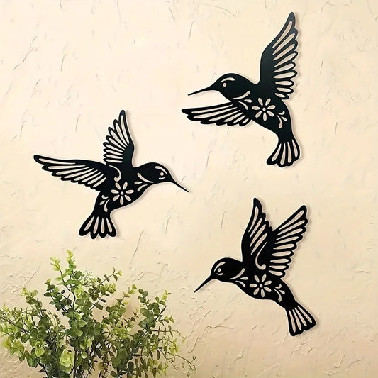 Artă de Perete din Metal cu Colibri, Sculptură din Fier Rezistentă la Apă, Siluete Decorative de Perete