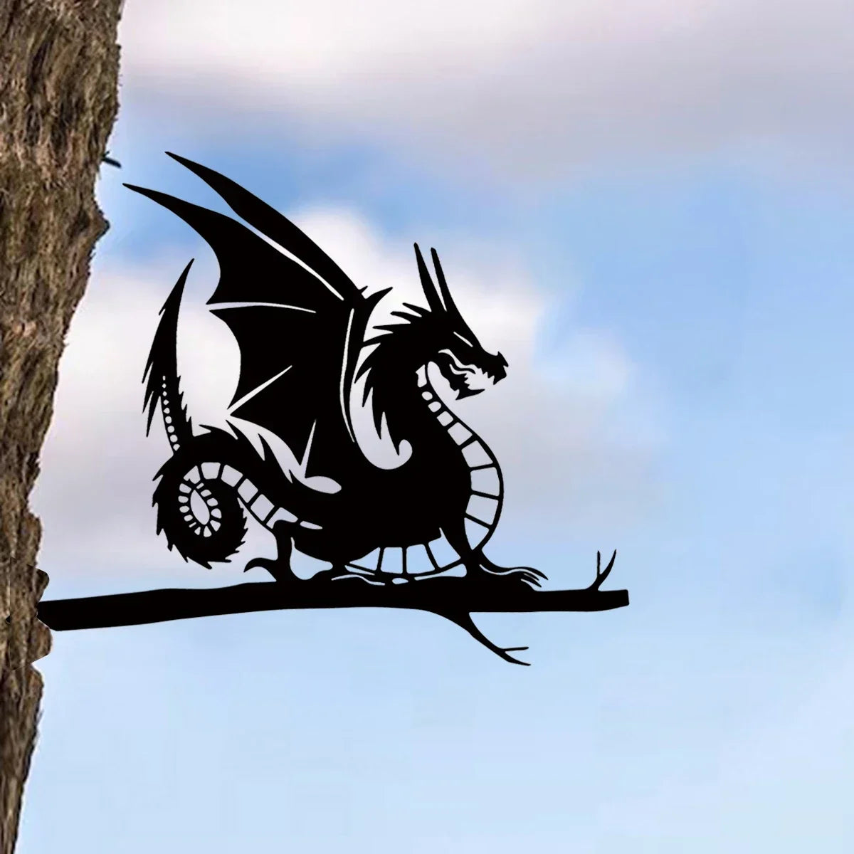 Păsări/Câini/Dragoni/Zâne din Metal pe Ramură, Siluetă din Oțel, Artă Decorativă pentru Grădină și Patio