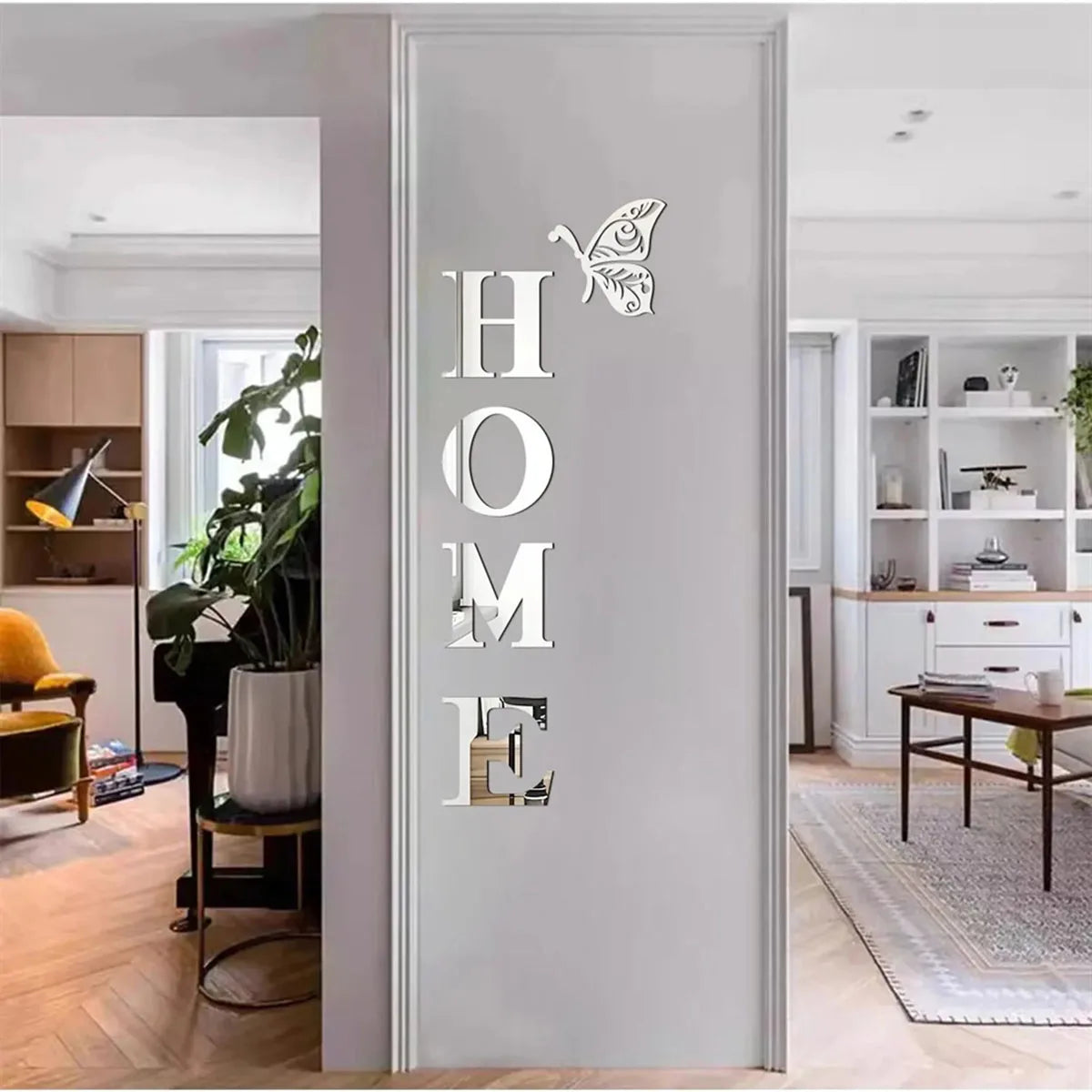 Autocolant de Perete 3D cu Oglindă Logo HOME, Decorațiune pentru Intrare și Casă