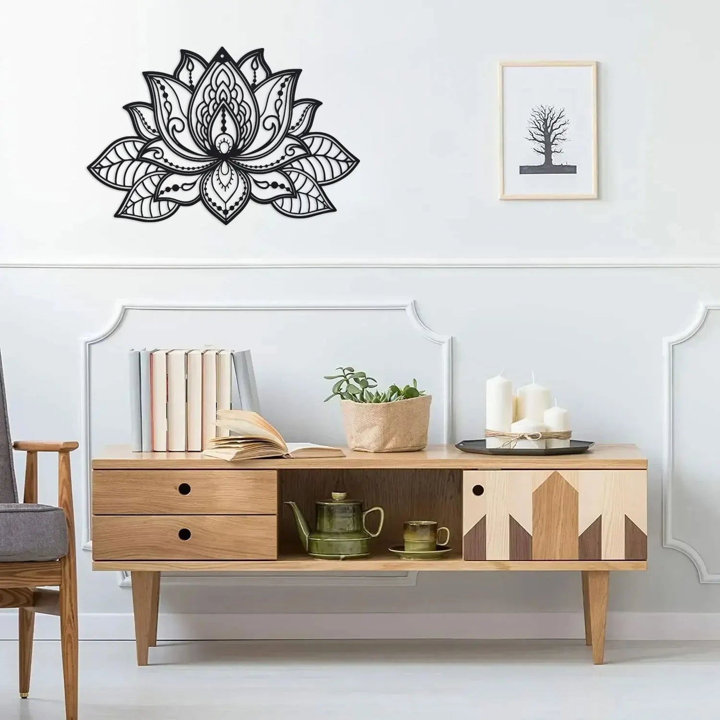 Artă de Perete din Metal cu Floare de Lotus Mandala, Decor pentru Camera de Meditație, Decorațiune Zen pentru Yoga