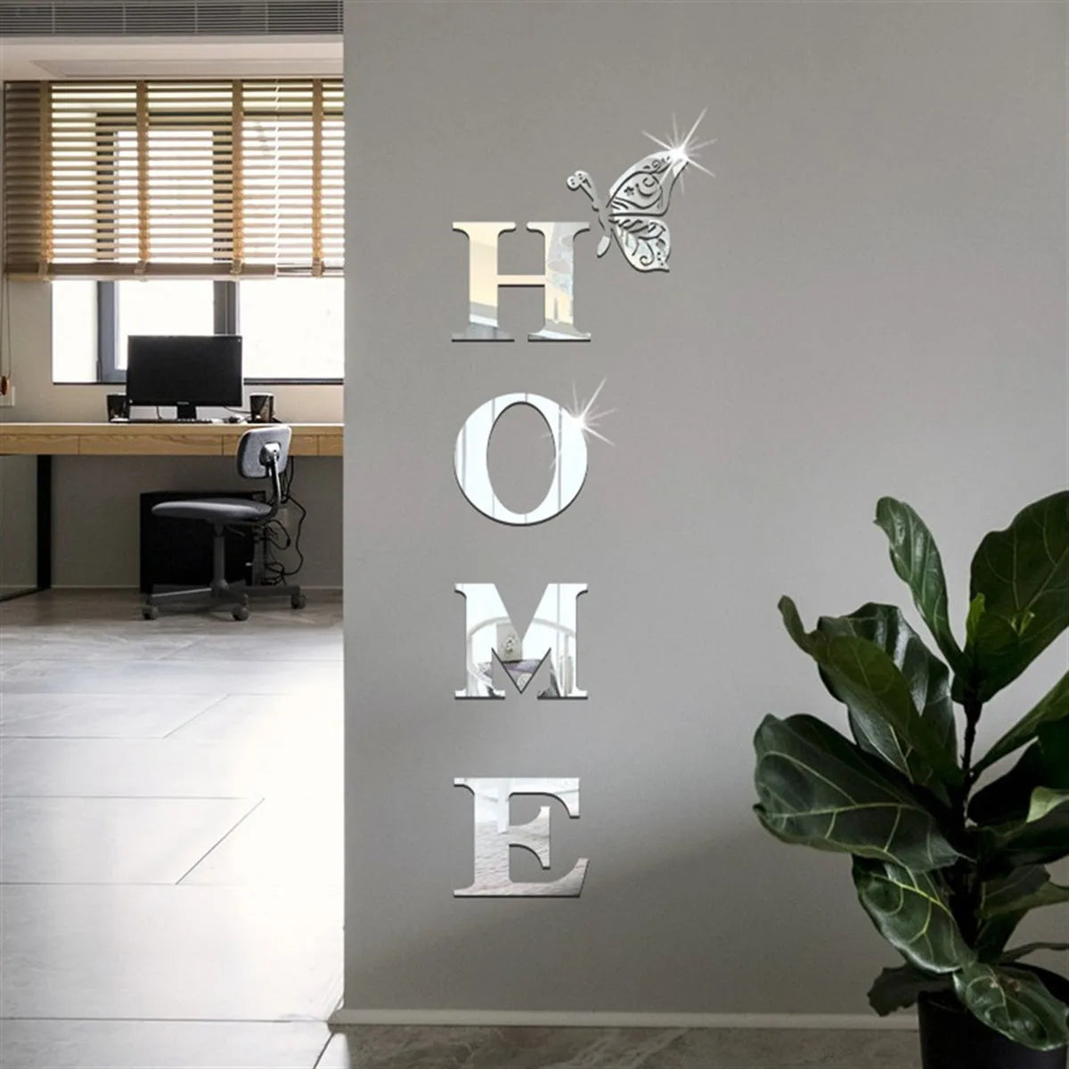 Autocolant de Perete 3D cu Oglindă Logo HOME, Decorațiune pentru Intrare și Casă