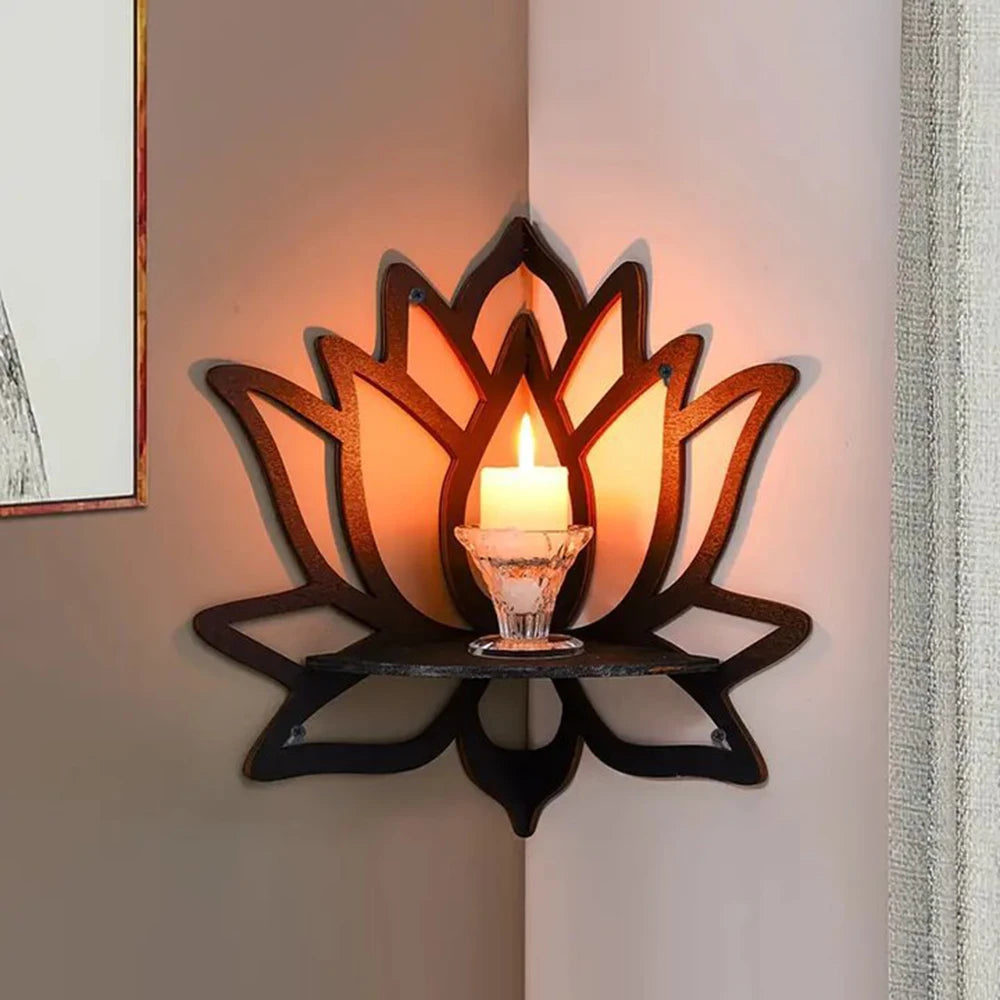 Raft Decorativ din Lemn în Formă de Lotus, Organizator pentru Aromaterapie și Uleiuri Esențiale, Suport pentru Lumânări