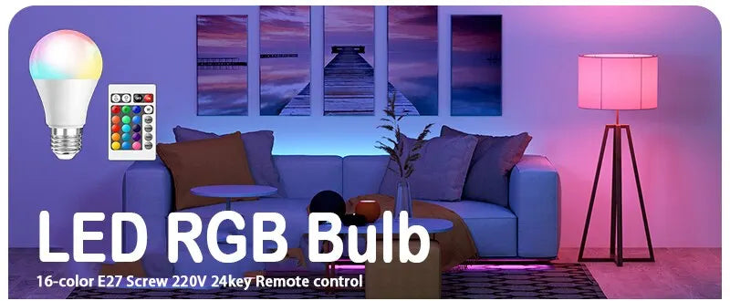 Bec LED RGB cu 16 Culori, Bec Multicolor E27 220V pentru Iluminat Casnic, Reglabil cu Telecomandă 24 Taste