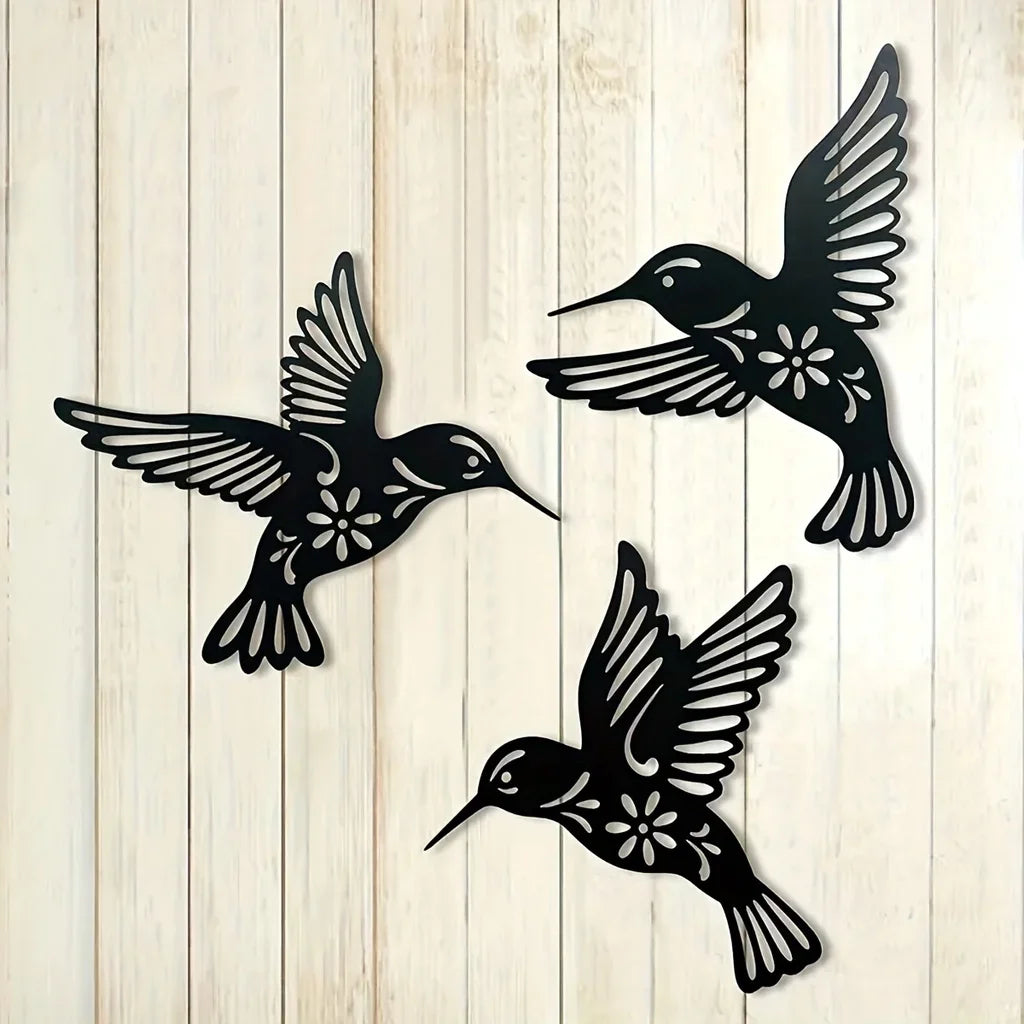Artă de Perete din Metal cu Colibri, Sculptură din Fier Rezistentă la Apă, Siluete Decorative de Perete