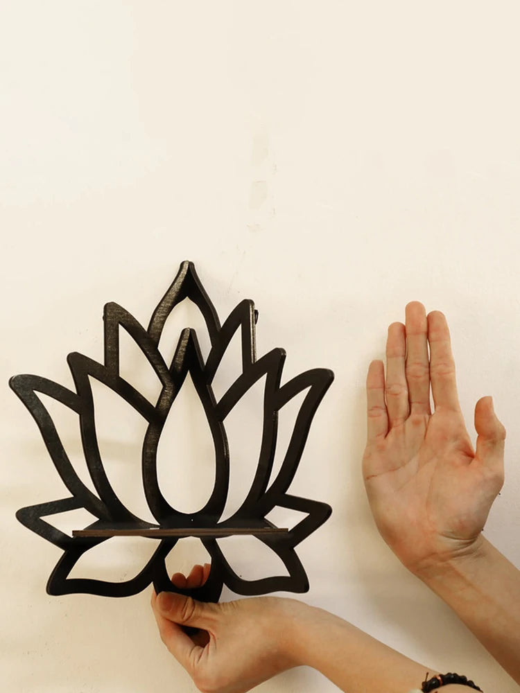 Raft Decorativ din Lemn în Formă de Lotus, Organizator pentru Aromaterapie și Uleiuri Esențiale, Suport pentru Lumânări