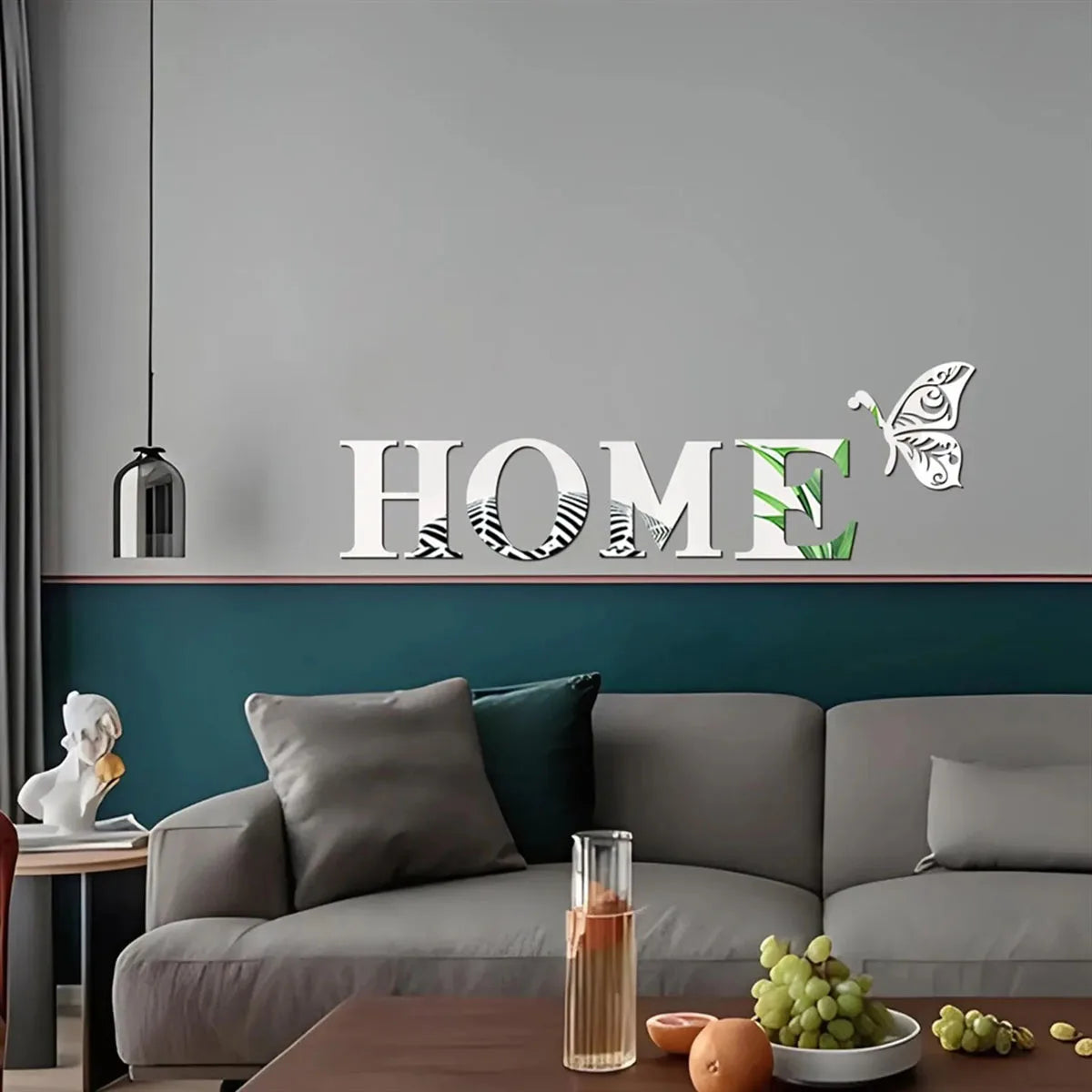 Autocolant de Perete 3D cu Oglindă Logo HOME, Decorațiune pentru Intrare și Casă